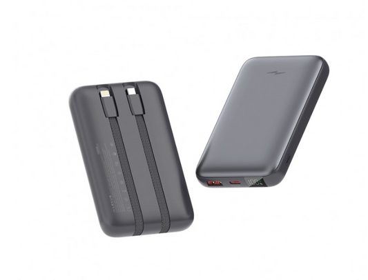 PowerBank Slim - 10000mAh 22.5W PD+QC3.0 Ecrã + Cabo USB-C/Lightning