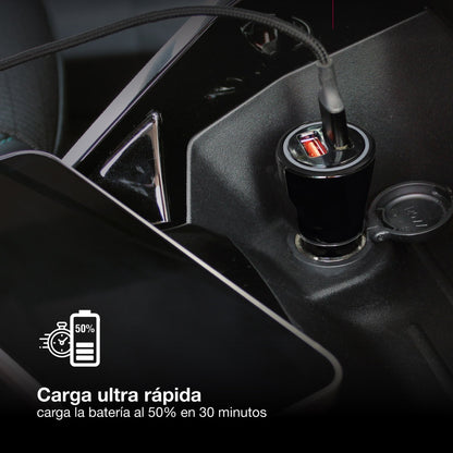 Carregador de Isqueiro 12-24v - 38W Super Fast Charge | USB + Type-C